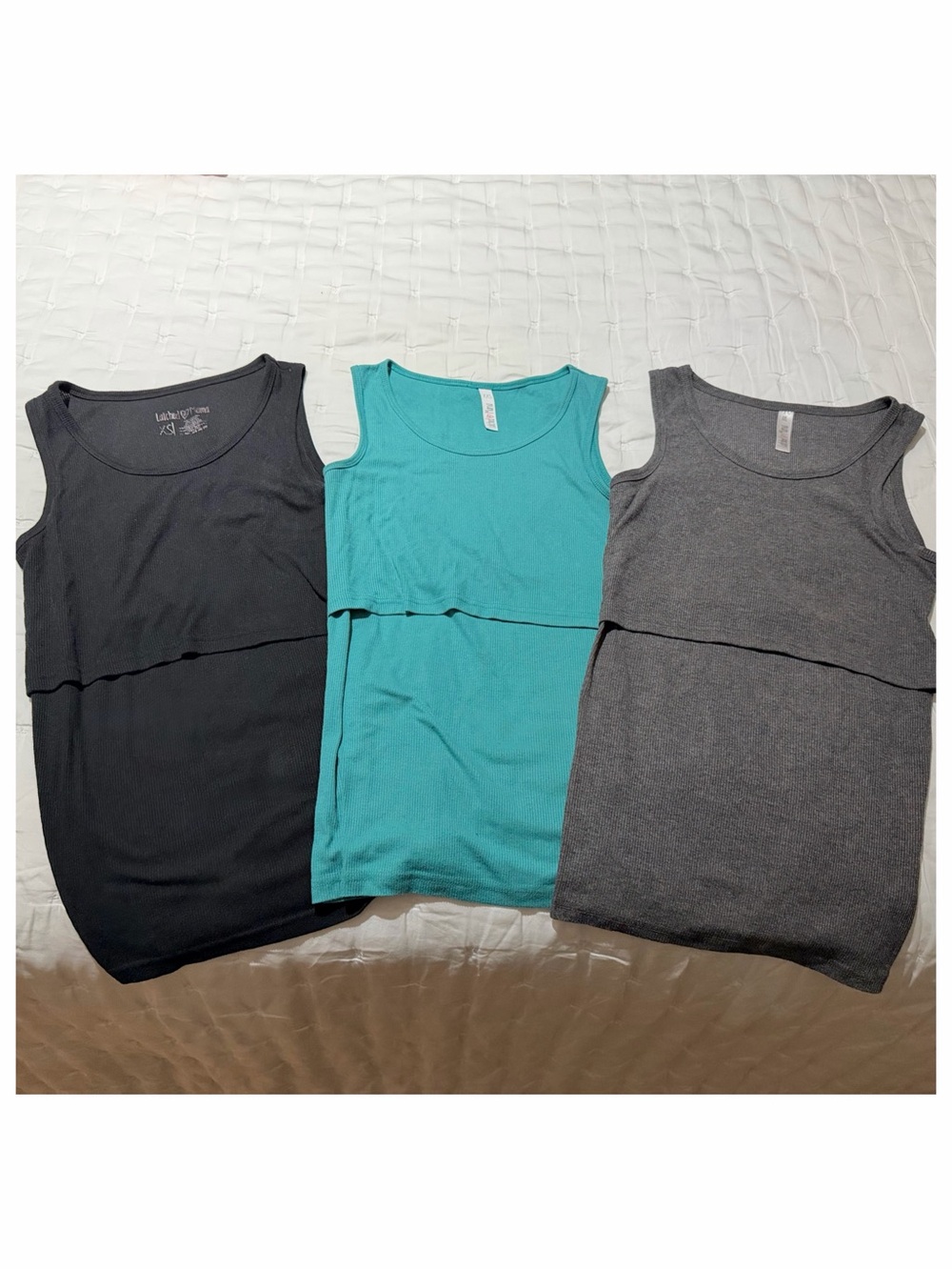 Latched Mama Ribbed Nursing/Maternity Tank Top Bundle - Black, Teal, Charcoal